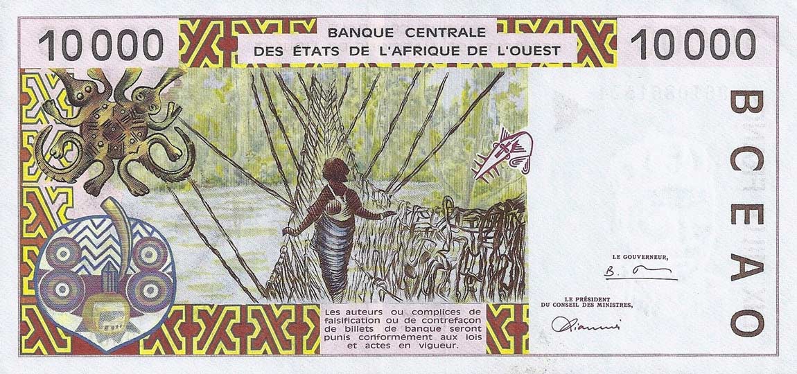 Back of West African States p114Ad: 10000 Francs from 1996