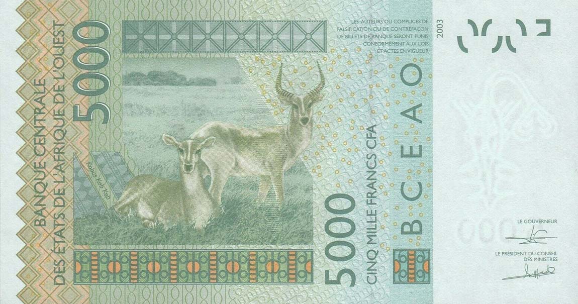 Back of West African States p117Aq: 5000 Francs from 2017