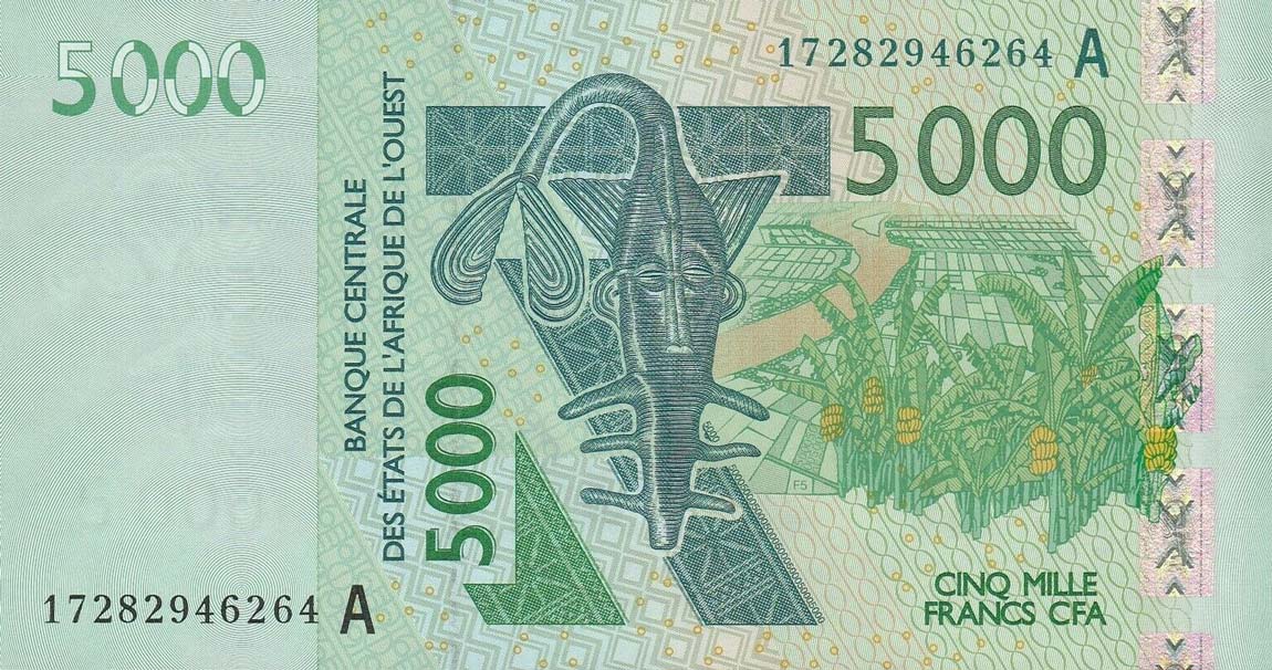 Front of West African States p117Aq: 5000 Francs from 2017