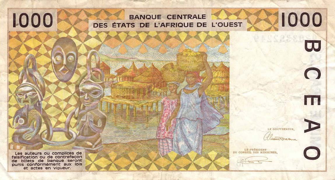 Back of West African States p211Bd: 1000 Francs from 1993