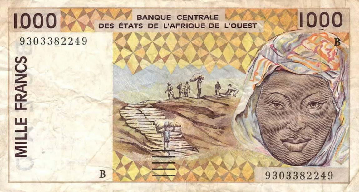 Front of West African States p211Bd: 1000 Francs from 1993