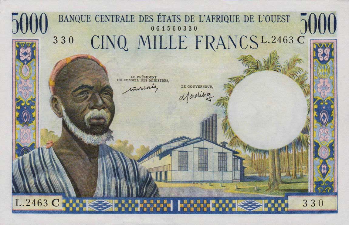 Front of West African States p304Cl: 5000 Francs from 1961