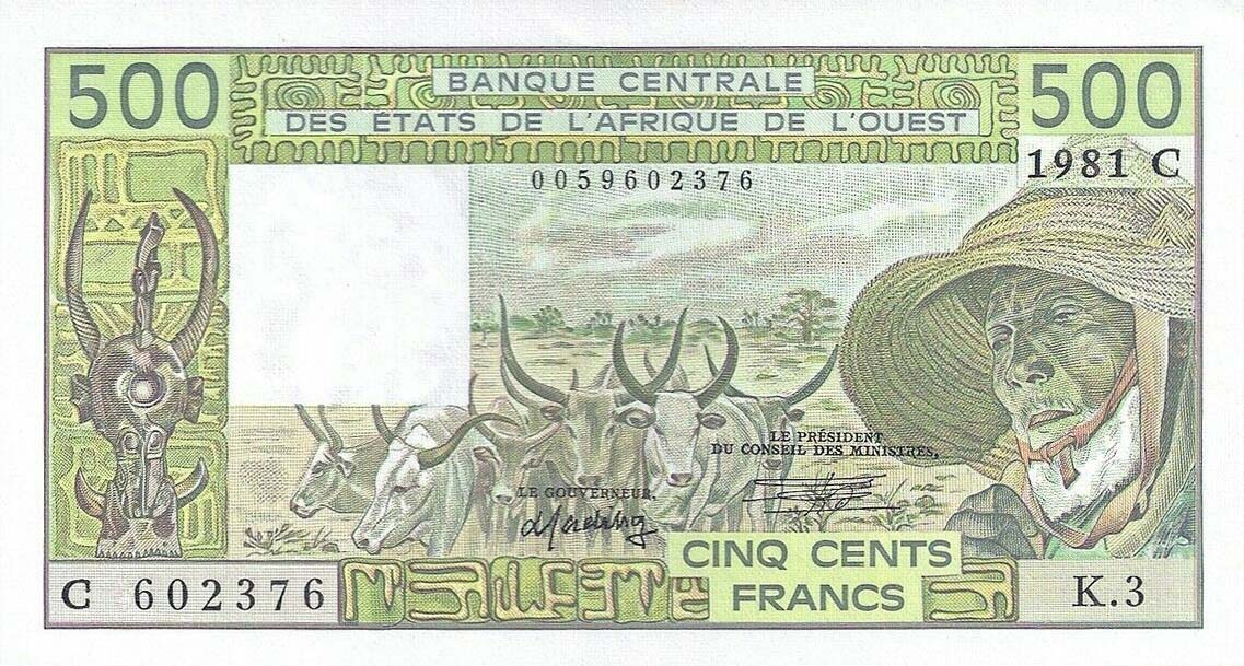 Front of West African States p306Cb: 500 Francs from 1981