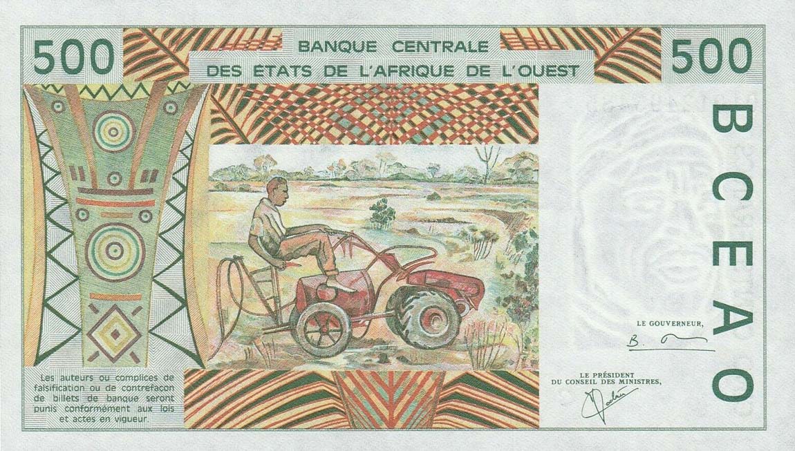 Back of West African States p310Cl: 500 Francs from 2001