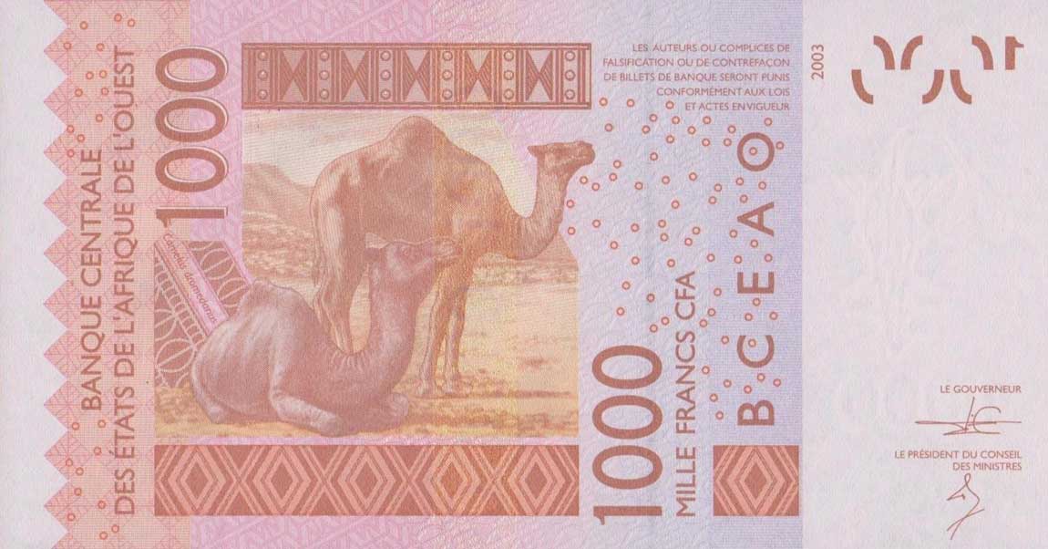 Back of West African States p315Cm: 1000 Francs from 2013