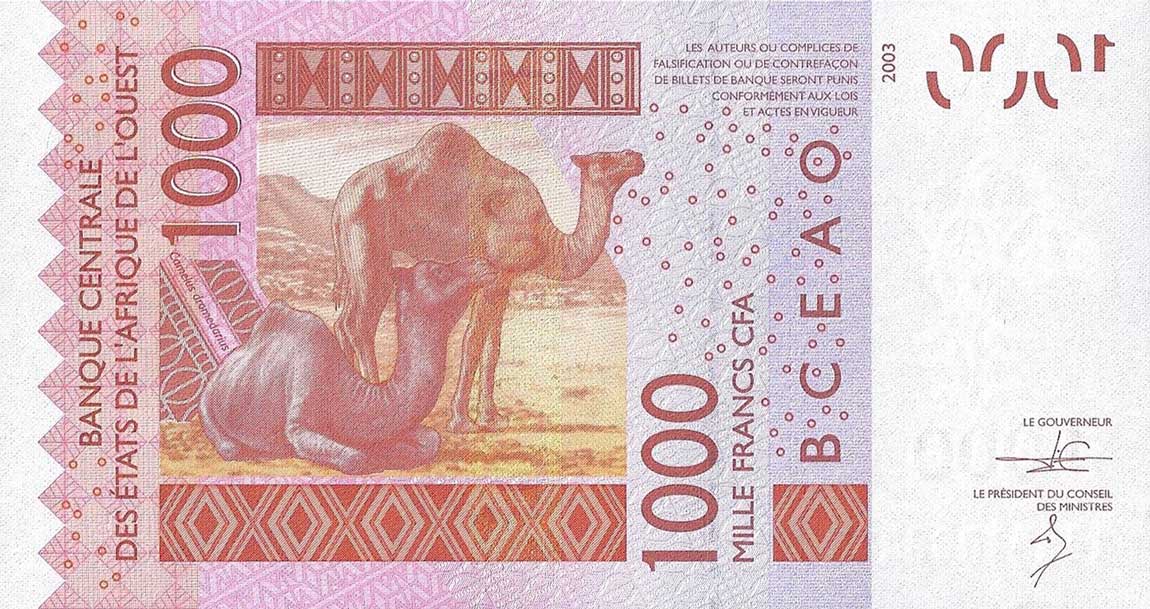Back of West African States p315Cn: 1000 Francs from 2014