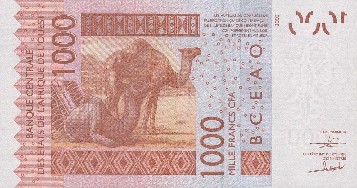 Back of West African States p315Cr: 1000 Francs from 2018