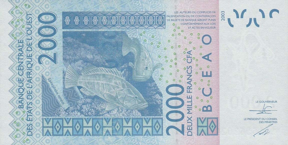 Back of West African States p316Co: 2000 Francs from 2015