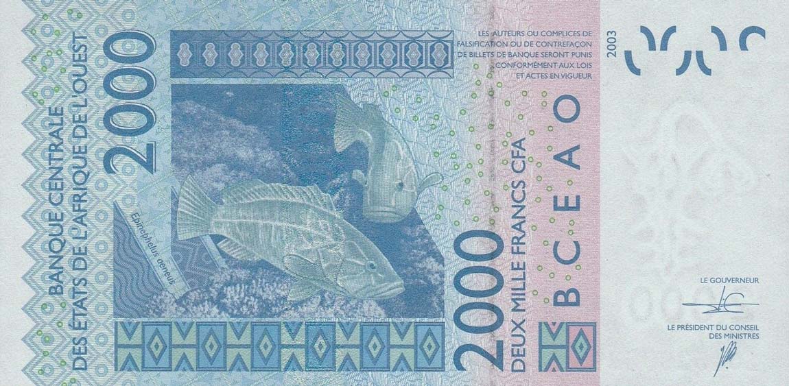 Back of West African States p316Cp: 2000 Francs from 2016