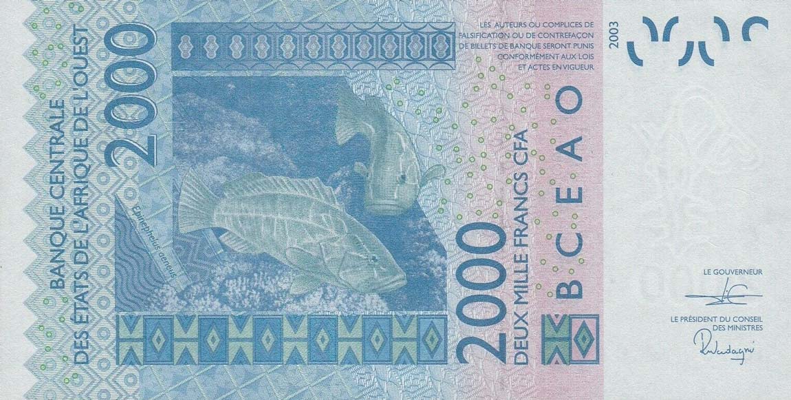 Back of West African States p316Cs: 2000 Francs from 2019