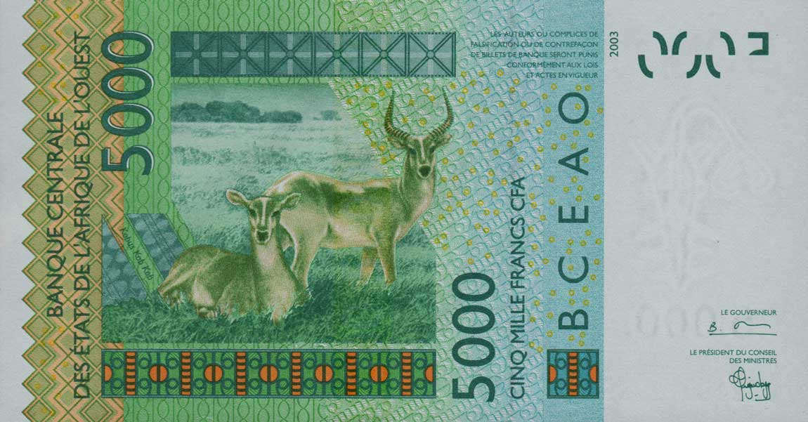 Back of West African States p317Ca: 5000 Francs from 2003