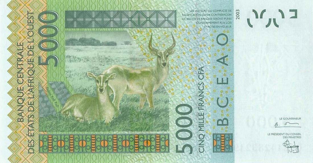 Back of West African States p317Cb: 5000 Francs from 2004