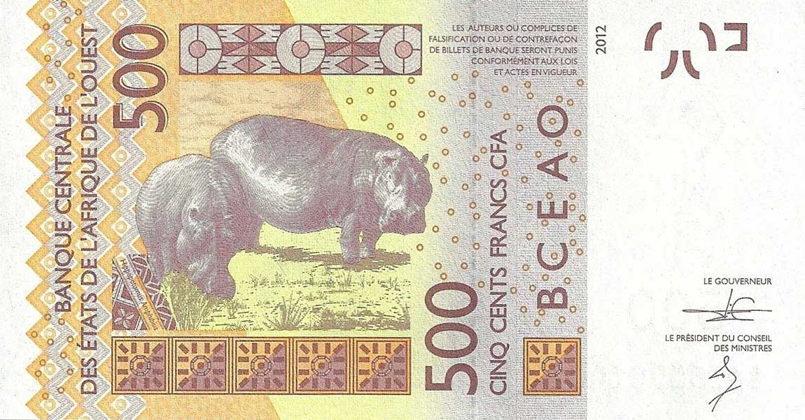 Back of West African States p319Cc: 500 Francs from 2014
