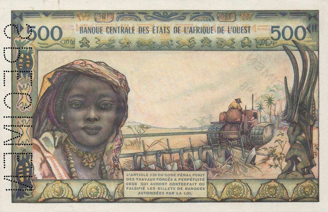 Back of West African States p3s: 500 Francs from 1959