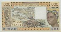 p406Dg from West African States: 1000 Francs from 1986