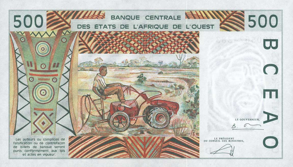 Back of West African States p410Dn: 500 Francs from 2003