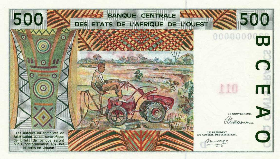 Back of West African States p410Ds: 500 Francs from 1991