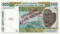 p410Ds from West African States: 500 Francs from 1991