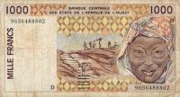 p411Df from West African States: 1000 Francs from 1996