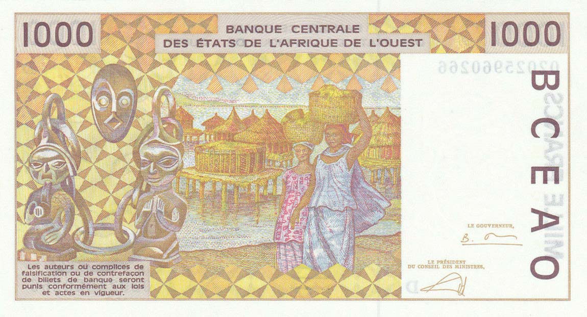 Back of West African States p411Dl: 1000 Francs from 2002