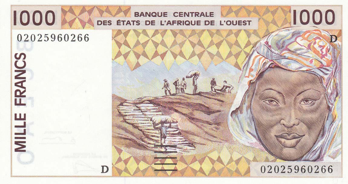 Front of West African States p411Dl: 1000 Francs from 2002