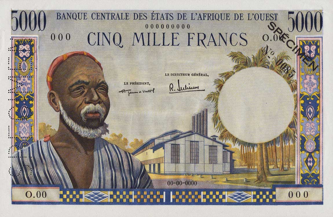 Front of West African States p5s: 5000 Francs from 1959