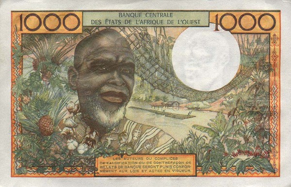 Back of West African States p603Hh: 1000 Francs from 1959