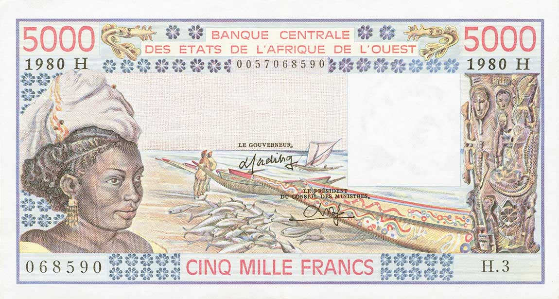 Front of West African States p608Hc: 5000 Francs from 1980