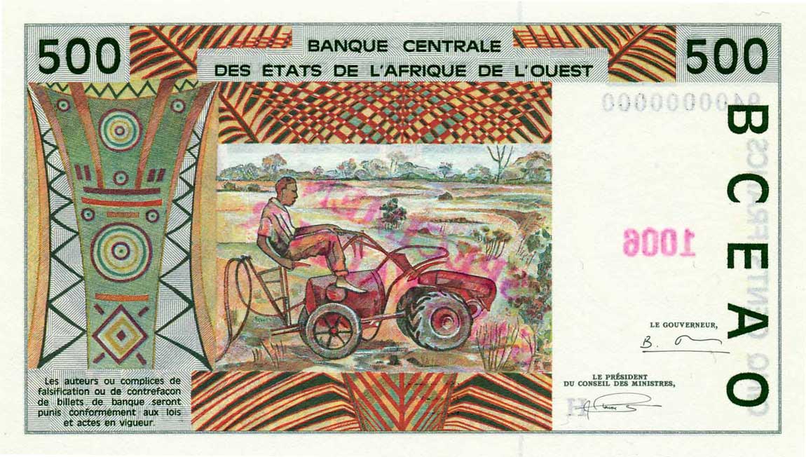 Back of West African States p610Ha: 500 Francs from 1991