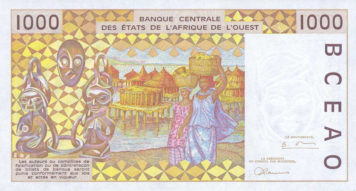 Back of West African States p611Hf: 1000 Francs from 1996