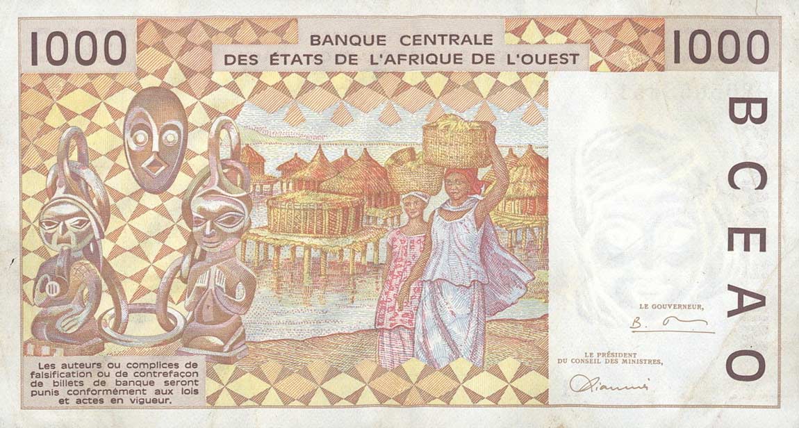 Back of West African States p611Hh: 1000 Francs from 1998