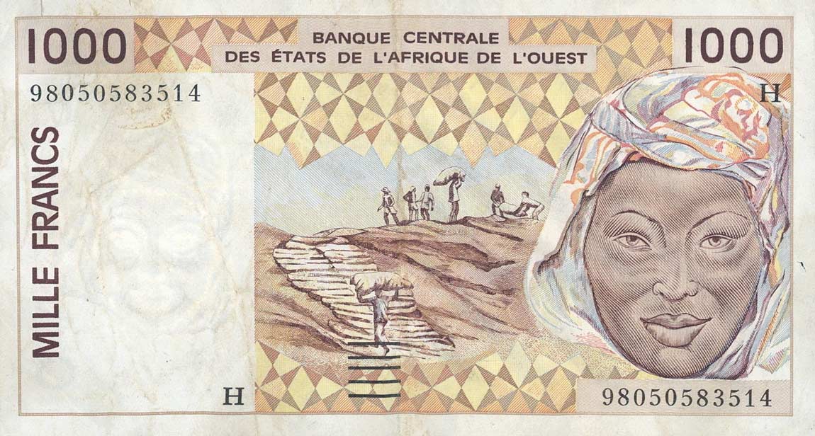 Front of West African States p611Hh: 1000 Francs from 1998