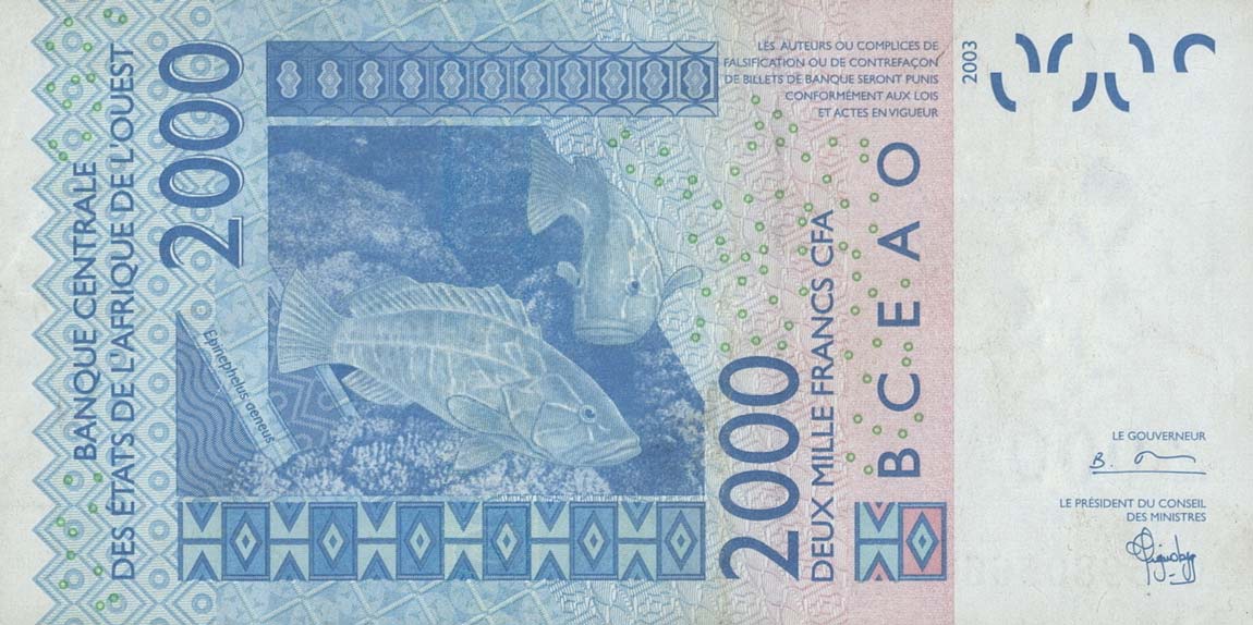 Back of West African States p616Ha: 2000 Francs from 2003