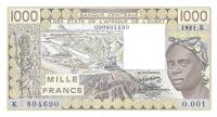 p707Kb from West African States: 1000 Francs from 1981