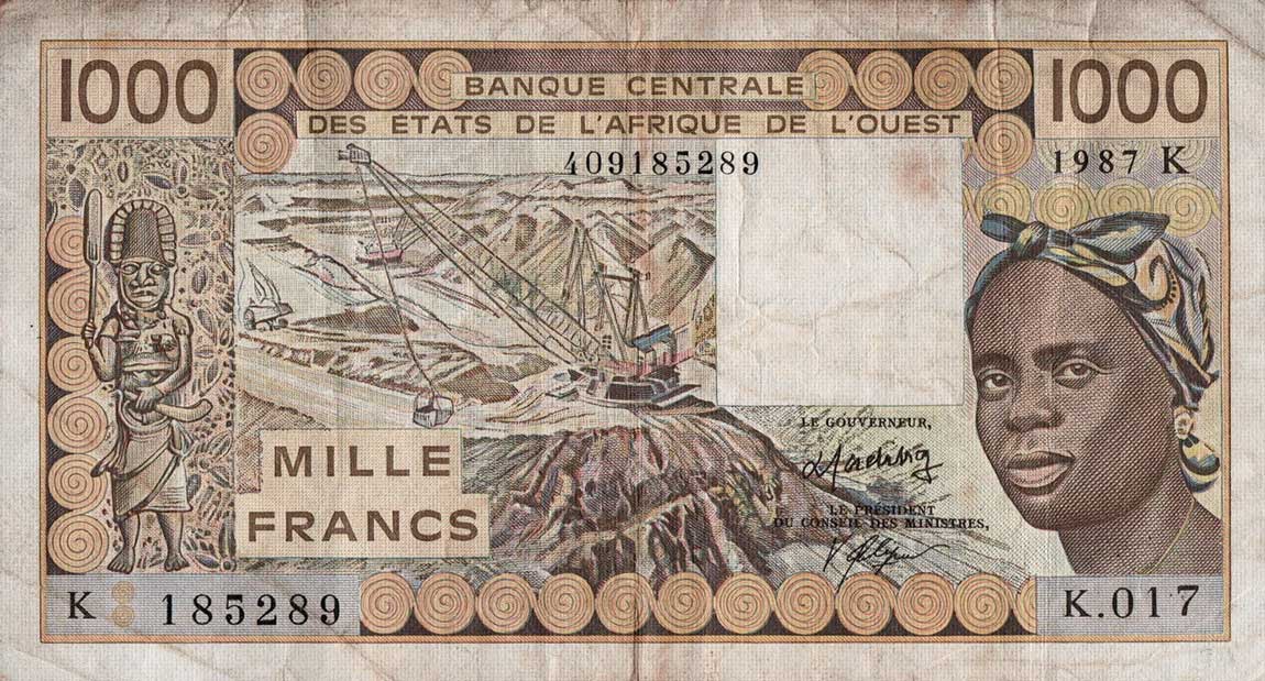Front of West African States p707Kh: 1000 Francs from 1987