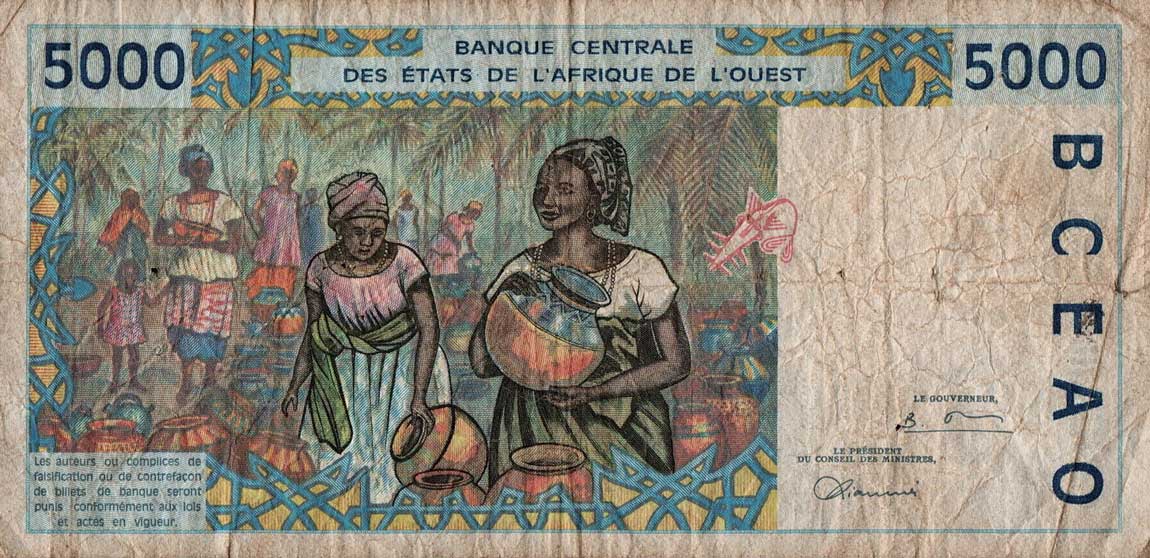 Back of West African States p713Ke: 5000 Francs from 1996