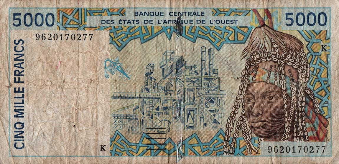 Front of West African States p713Ke: 5000 Francs from 1996