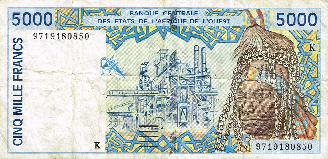 Front of West African States p713Kf: 5000 Francs from 1997
