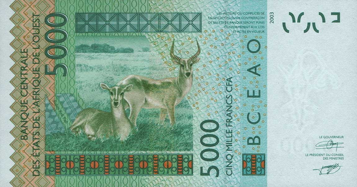 Back of West African States p717Ke: 5000 Francs from 2007