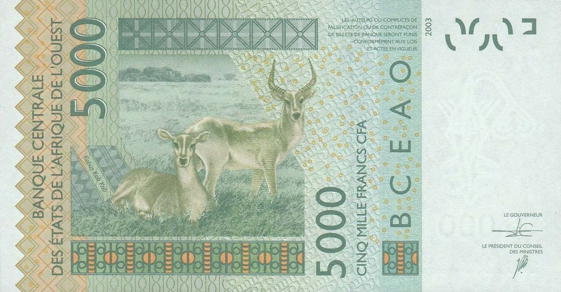Back of West African States p717Kp: 5000 Francs from 2016