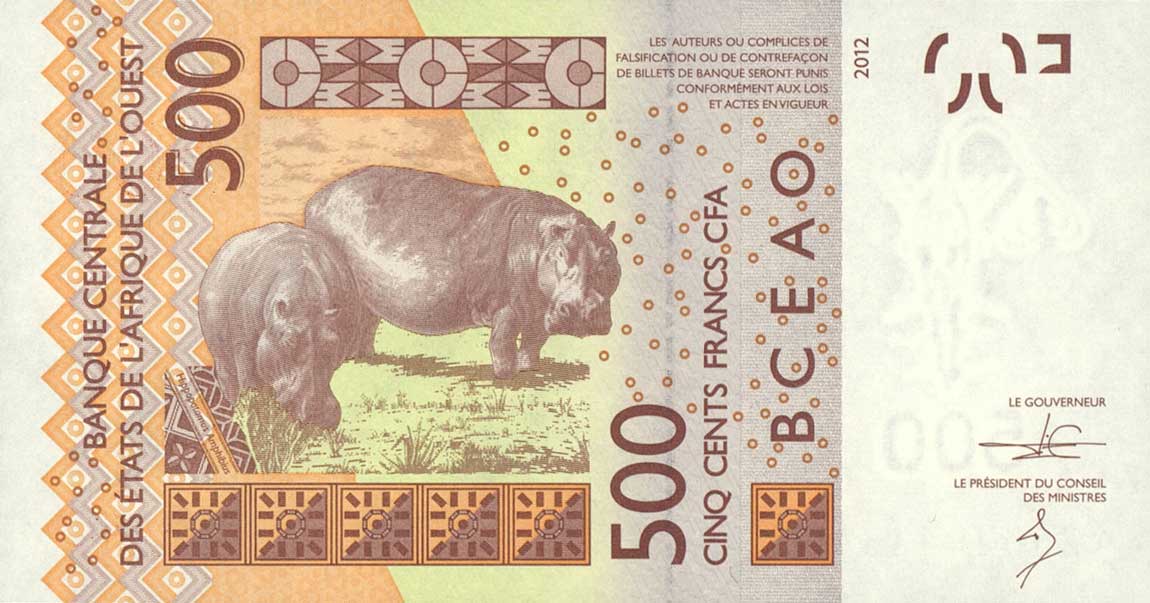 Back of West African States p719Ka: 500 Francs from 2012