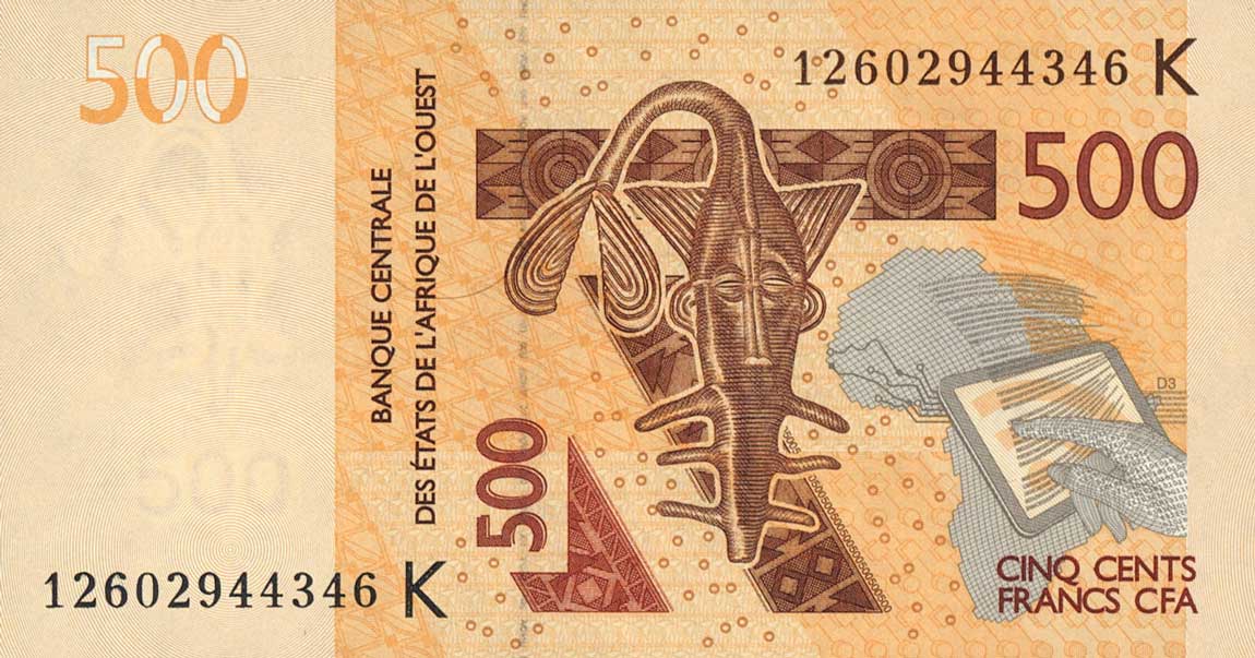 Front of West African States p719Ka: 500 Francs from 2012