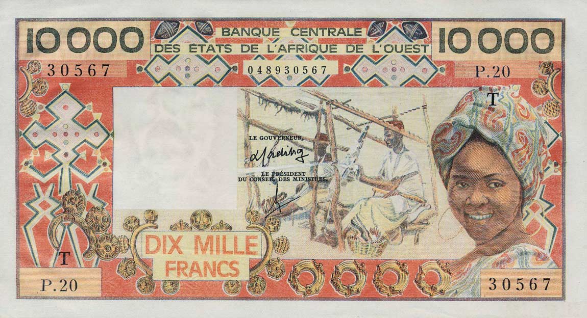 Front of West African States p809Tf: 10000 Francs from 1977