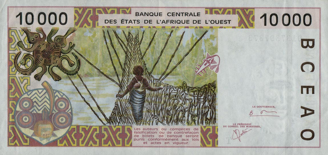 Back of West African States p814Tj: 10000 Francs from 2001