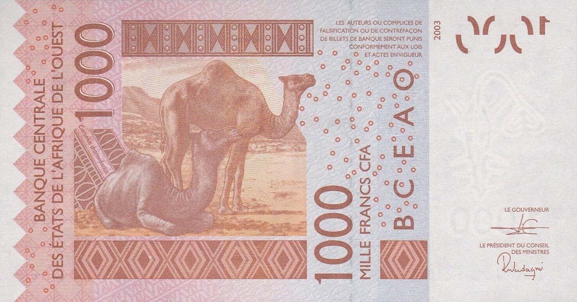 Back of West African States p815Ts: 1000 Francs from 2019