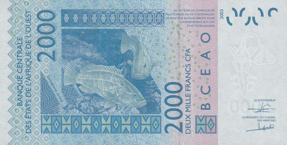 Back of West African States p816Tr: 2000 Francs from 2018