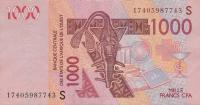 p915Sq from West African States: 1000 Francs from 2017