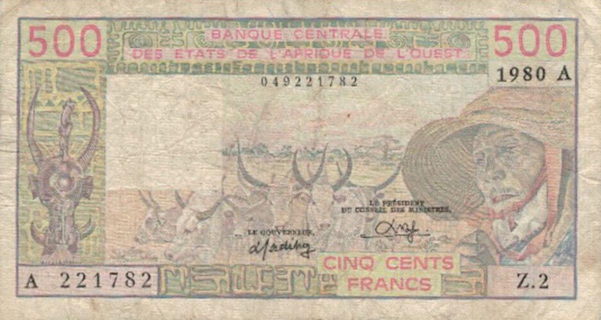 Front of West African States p105Ab: 500 Francs from 1980