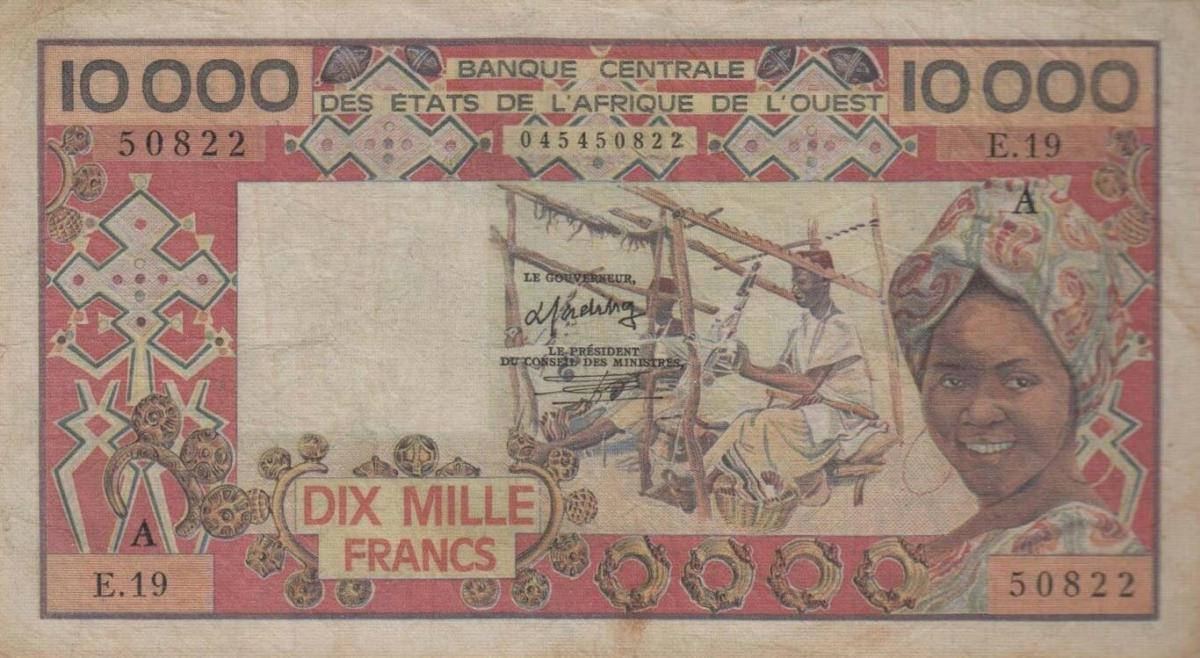 Front of West African States p109Ag: 10000 Francs from 1977