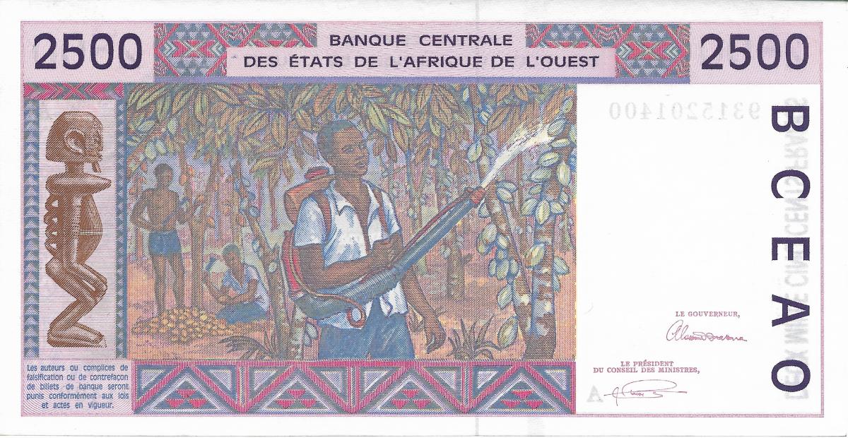 Back of West African States p112Ab: 2500 Francs from 1993